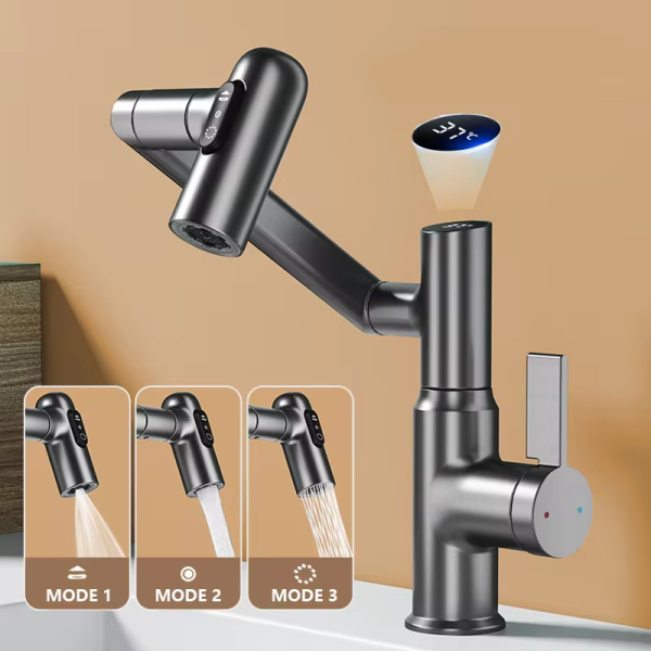 Digital LED Display 360° Rotating Faucet – Hot and Cold Water Mixer with Multi-Function Sprayer for Modern Bathrooms - Image 2